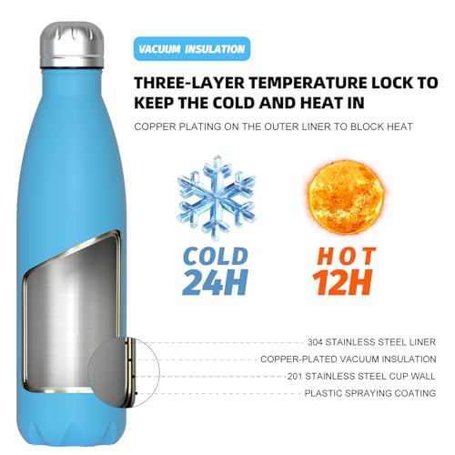 Image of WATERSY Stainless Steel water bottles,17oz /500ml Insulated Water Bottles,Blue metal water bottle Keeps Drink Cold and Hot,BPA Free kids water bottles for School,Gym,Travel,Sports