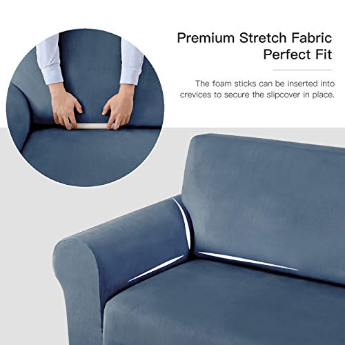 Maxmill MM-VW-SLATE BLUE-SMALL Velvet Plush Stretch Sofa Slipcover One Piece Anti-Slip Armchair Cover Furniture Protector High Stretch Rich Velour 1 Cushion Armchair Slipcover thumb #5