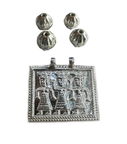 SJ Pure Silver Ahoi Ashtami Ahoi Mata Pendant [Locket] 1pcs and 4pcs Silver Beads.