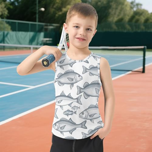 J JOYSAY Drawing Fish White Boys Tank Top Sleeveless Muscle Shirts Quick Dry Workout Active Sport Kids T-Shirts 3-15T 6