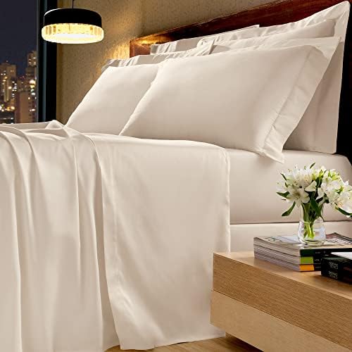 Lençol com Elástico Queen Percal 300 fios Platine Marfim1 peça