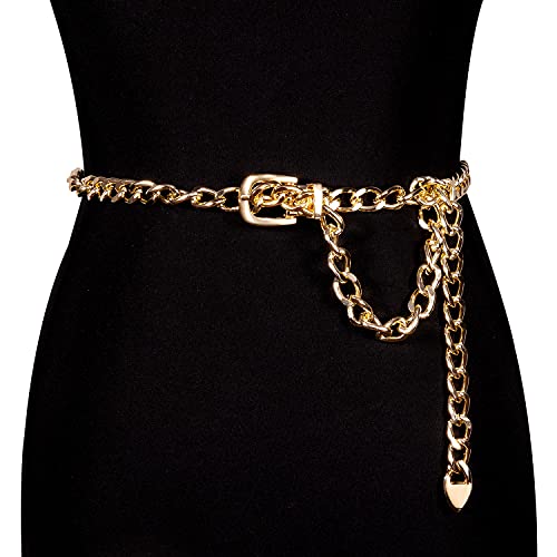 Dubulle Womens Golden Waist Chain Fashion Dress Adjustable Jeans Gold Plated Charm Buckle Belt Accessories One Size #TOP1