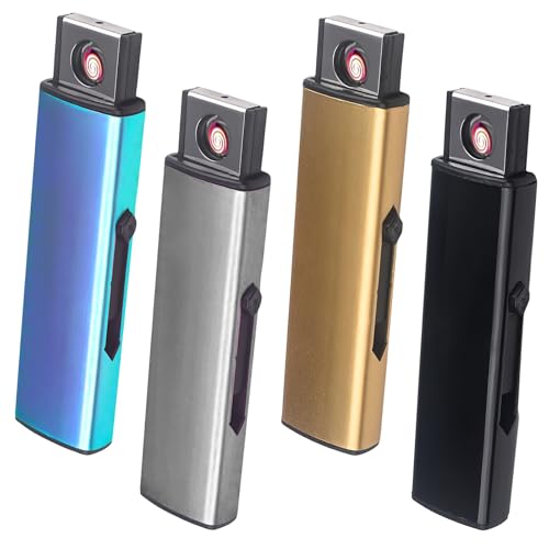 GOEDCH 4 mecheros electrónicos: encendedor resistente al viento con puerto USB, doble cara, USB, mini eléctrico para cocina, barbacoa, camping (sin gas)