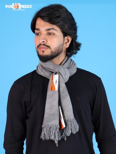 Image of Pick Ur Needs Premium Men's Warm And Stylish Woolen Muffler Angoora With Solid Color Plain Design And Stylish Tussles Ends Muffler For Men