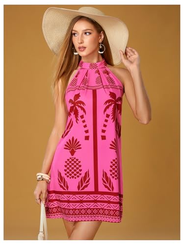Image of Floerns Women's Sleeveless Floral Print Sundress Halter Neck A Line Short Dress