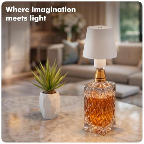 Image of Wireless Bottle Lamp for Living Room | 3 Colour Tones with Dimming | Rechargeable Touch Lampshade | Night Light for Bedroom | Birthday Gifts for Girls, Women, Wife (White, Iris)