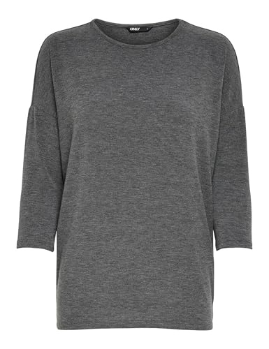 Suéter de Punto Delgado de Manga 3/4 Cuello Redondo elástico para Mujer ONLGLAMOUR, Color:Gris Oscuro, Talla:M