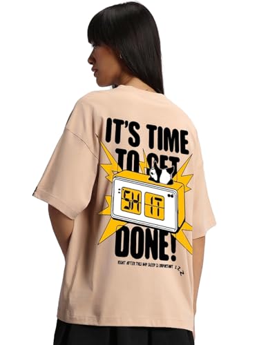Image of Bewakoof Women's Being Savage Graphic Printed Oversized Cotton T-Shirt Oversized Fit, Round Neck, Half Sleeves