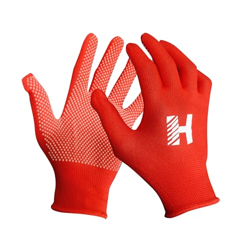 Image of Heega PVC Dotted Cricket Tennis and Batting Gloves for Men with Flexible and Secure Elastic Wrist | Extra Grip, Breathable Cotton Tennis Batting Gloves for Cricket (Red, 2 Pair)