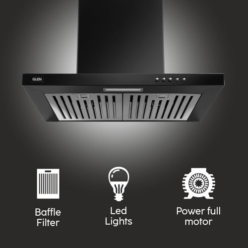 Glen 60 cm 1100 mยณ/hr T-Shape Kitchen Chimney || Baffle Filter||easy clean ||(Hood Kona, Push Buttons Control,Black) - Image 3