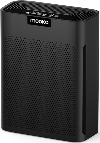 Air Purifiers for Home Large Room 2200 Ft² with Washable Filters, MOOKA H13 HEPA Air Purifier for Home Pets Bedroom with Fragrance, Air Cleaner for Smoke Dust Pollen Pets Hair Odor, KJ190 Black