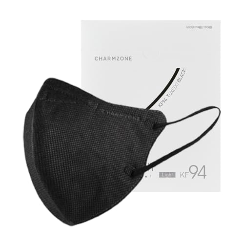 CHARMZONE New Tone Up Fit Black Label Light KF94 Mask, 25 Pack – Lightweight 3-Layer Structure, Skin Tone Enhancing, M/L Sizes, Made in Korea (Medium, Black)
