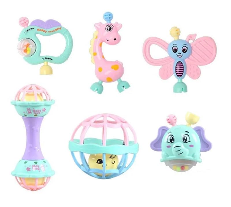 Quasar Colorful Lovely Attractive Lite Pink Rattle Teether Toy Safe Non-Toxic Plush Rings Babies 6months+ Sorting, Stacking Plugging Toys Children Toddlers Toy Born Baby First Toys - 6 Piece Combo (B0CDV5HTWX) Amazon Price History, Amazon Price Tracker