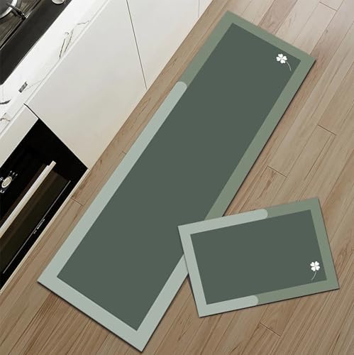 Alfombra Cocina 50X80Cm Verde Oscuro Alfombra Vinilica Cocina Cuero,Modernas Lavable Antideslizante Anti Fatiga para Pasillo, Comedor,Hogar Alfombrilla Cocina