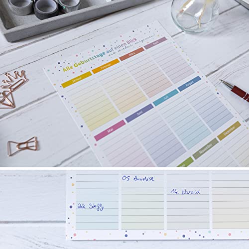 TOBJA Geburtstagskalender immerwährend - 2er Set in DIN A4 | Dots Bunt Design | Geburtstagskalender Jahresunabhängig (Dots Bunt)