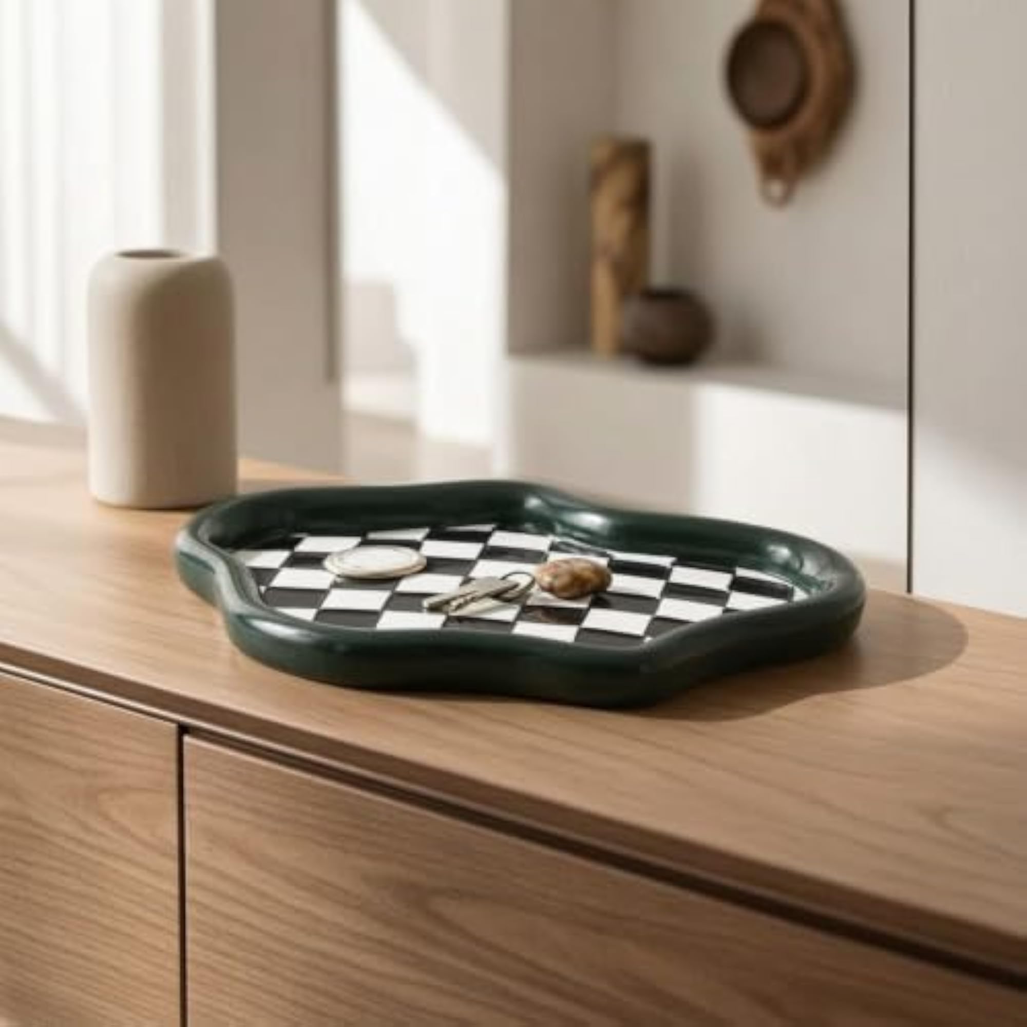 Decorative Cloud Tray with Checkerboard Design