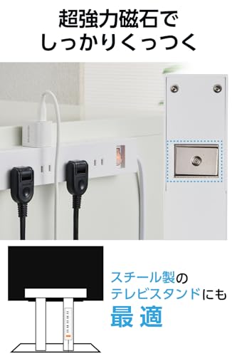エレコム(ELECOM) エレコム 電源タップ 雷ガード 10個口 1m マグネット ほこりシャッター付 スイングプラグ 一括スイッチ コンパクト ホワイト ECT-1510WH の商品画像 3