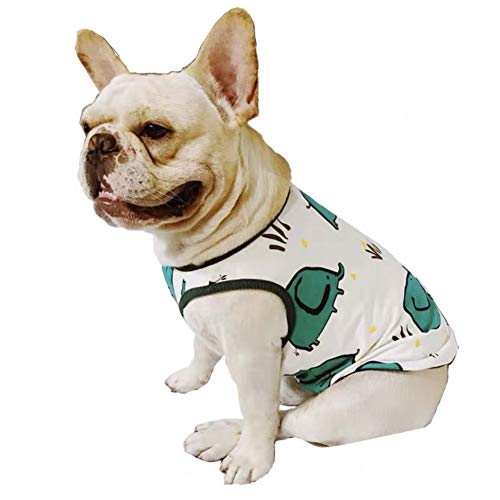 Stock Show Pet Dog Summer Vest, Cute Teddy French Bulldog Dog 100% Cotton Fashion T-Shirt Breathable Sleeveless Summer Dog Clothes for Small Medium Dog (Back Lenght - 35CM/13.8