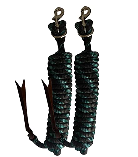 Majestic Ally 14' Pack of 2 Poly Training Lead Rope with Leather Popper for Horses & Livestock - Image 2