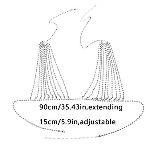 Sethain Boho Crystal Body Chain Sparkly Rhinestone Bikini Chest Chains Bra Nightclub Body Accessories Jewelry for Women and Girls (Silver)2
