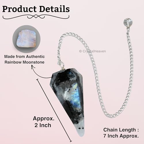 Image of Rainbow Moonstone Pendulum Dowsing Tool - Natural Crystal Pendulum for Spiritual Guidance - Premium Dowser Pendulum for Accurate Divination and Energy Healing - Perfect for Energy Healing and Chakra Balancing - Handcrafted with Precision and Elegance
