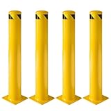 Safety Ballards 42x4.5 in, Industrial Yellow Powder Coated Steel Bollards with Anchor Bolts, Parking Barrier Post for High Traffic Areas, 4 Pack