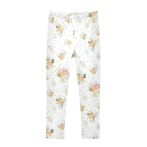 ALAZA Girls' Leggings Children's Yoga Pants Skinny Printed Dance Flower White Dot Comfortable 4T