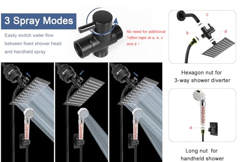 Image of Filter Shower Head, High Pressure 8 Inch Rainfull with Filter Combo for Hard Water, Remove Chlorine Fluoride and Harmful Substances- 1 Replaceable Filter Cartridge (Square, Matte Black)