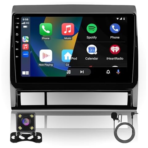 Plug&Play 9inch 2+32GB 4Core IPS Full Touch Android Car Radio Audio Video Stereo Player for Toyota Tacoma Gen2 2005-2015 with CarPlay Android Auto WiFi BT MirrorLink Split Screen PIP GPS Navigation Cover
