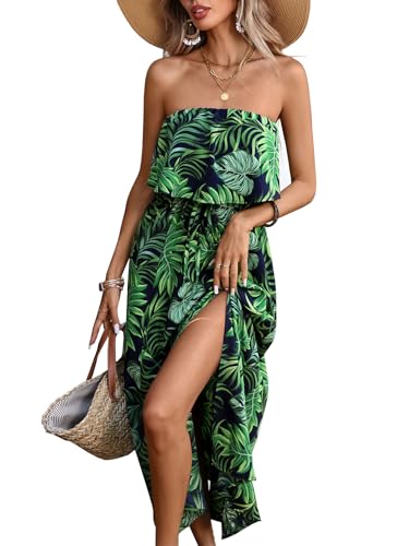 Image of Women's Ruffle Floral Maxi Summer Casual Dress Off Shoulder Wedding Guest Slit Hem Beach Prom Dresses