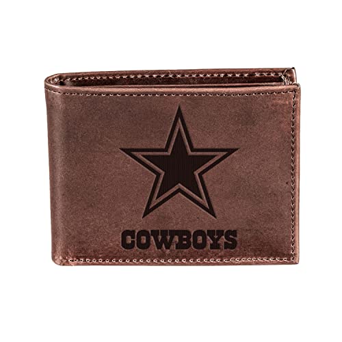 Evergreen Team Sports America NFL Dallas Cowboys Brown Wallet | Bi-Fold | Officially Licensed Stamped Logo | Made of Leather | Money and Card Organizer | Gift Box Included