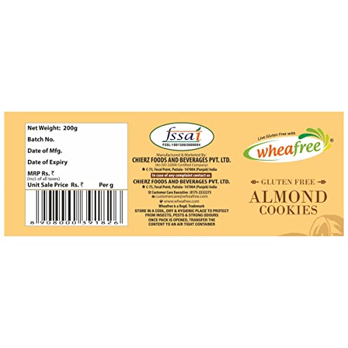 Image of Wheafree Gluten Free Almond Cookies (Pack of 3 x 200g each) | Tasty, Crunchy & Flavoured Cookies | Best Tea Time Snacks | Nutritious | Gluten Free
