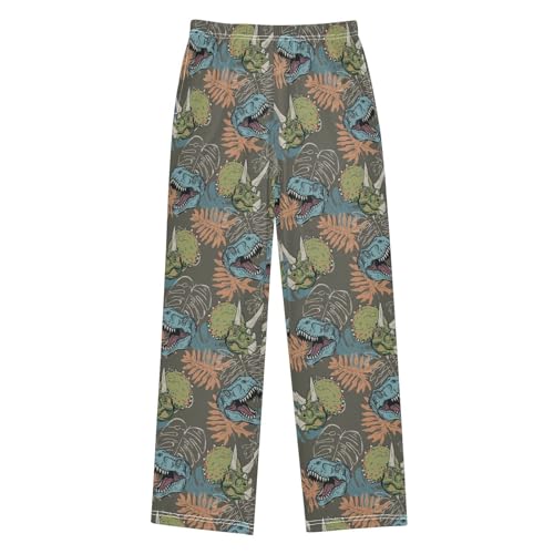 ZZXXB Tropical Dino Palm Tree Boys Long Pants Soft Trousers Elastic Waist Kids Lounge Bottoms with Pockets S-XL