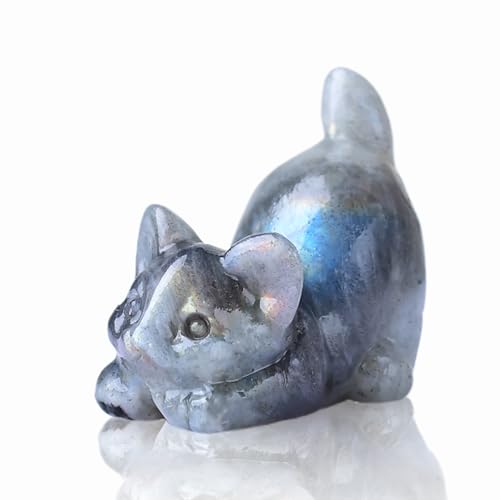 WUYOUSHI Labradorite Cat Crystal Statue...