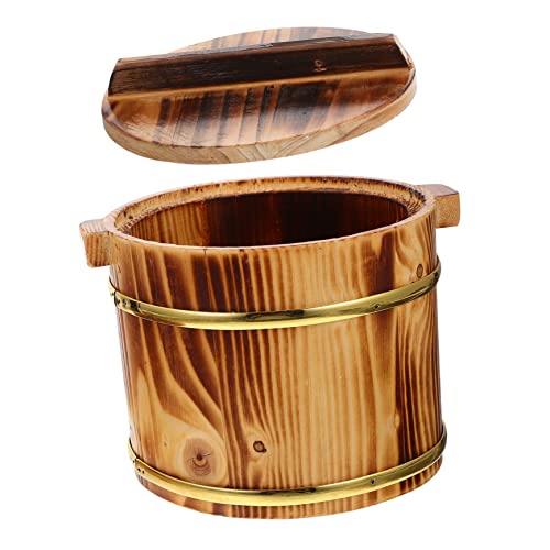 BESPORTBLE 1 Set Wooden Barrel Mixing Tub Sushi Bucket Japanese Rice Food Containers Wood Steam Bucket Copper Mixing Bowl Rice Mixing Bowl Rice Steamed Bucket Manual Stainless Steel Barrel