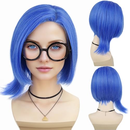 GNIMEGIL Blue Sadness Wigs Blue Bob Wig Anime Women Synthetic Cosplay Halloween Costume Party Wig