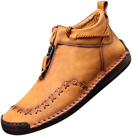 jiumoji Men's Vintage Autumn Winter Boots Outdoor Wear Zipper Leather Non-Slip Soft Lightweight Retro Shoes (-Yellow, 8.5 US)
