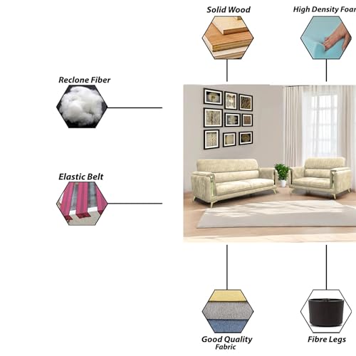 Image of Casaliving Gelio 3+2 Seater Sofa Set for Living Room (Cream Colour) Premium Fabric Sofa Set Forliving Room