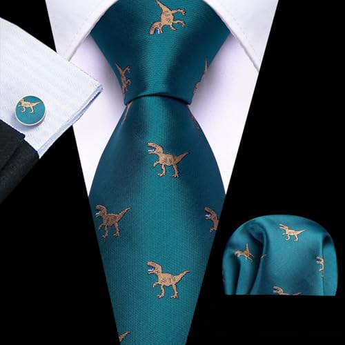 Image of Barry.Wang Man Tie Sets Skull Ties Animal Extra Long Necktie Silk Woven Handkerchief Cufflinks Festival Party Gift