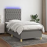  Homgoday Lit Box Spring matelas et lumières LED tissu gris foncé 90 x 190 cm, tapissé Housse sommier protecteur ressorts ensachés adaptable matelassé réversible tissu type 17 lits et sommiers meubles