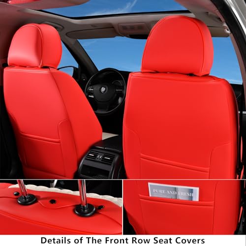 Image of Coverado Seat Covers Full Set, Leather Car Seat Cover, Waterproof Car Seat Protector, Automotive Seat Covers Car Seat Cushion Universal Fit for Most Cars, Red&White