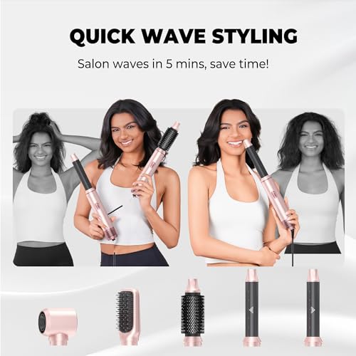 Image of 5 in 1 Hair Dryer Brush Set, Air Curler Wrap Hair Styler Blow Dryer Brush with 3 Temps, Upgrade Negative Ion Hot Air Brush Curling Brush Iron, Hair Styling Tools for Dry Curl Straighten