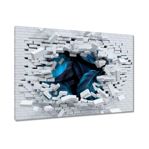Feuilles bleues en peinture imprimée sur toile pour apaiser votre chambre