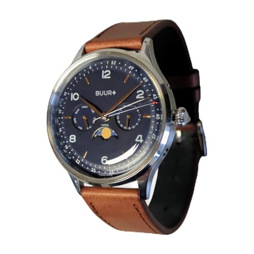 Montre Tungl Blue BUUR+ cadran bleu boîtier acier cuir marron éco