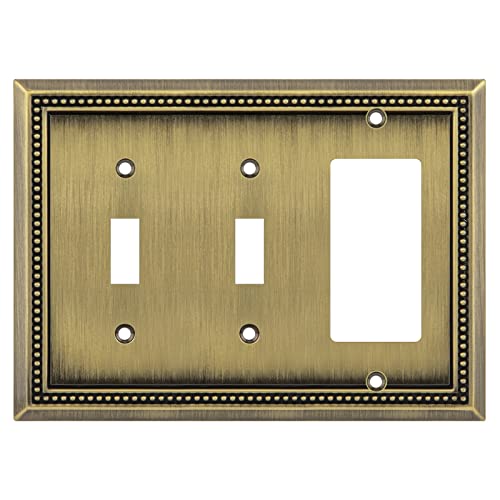 Image of Henne Bery Sunken Pearls Heavy Duty Decorative Wall Plate Switch Plate Outlet Cover (Double Toggle /Single Decorator, Antique Brass)