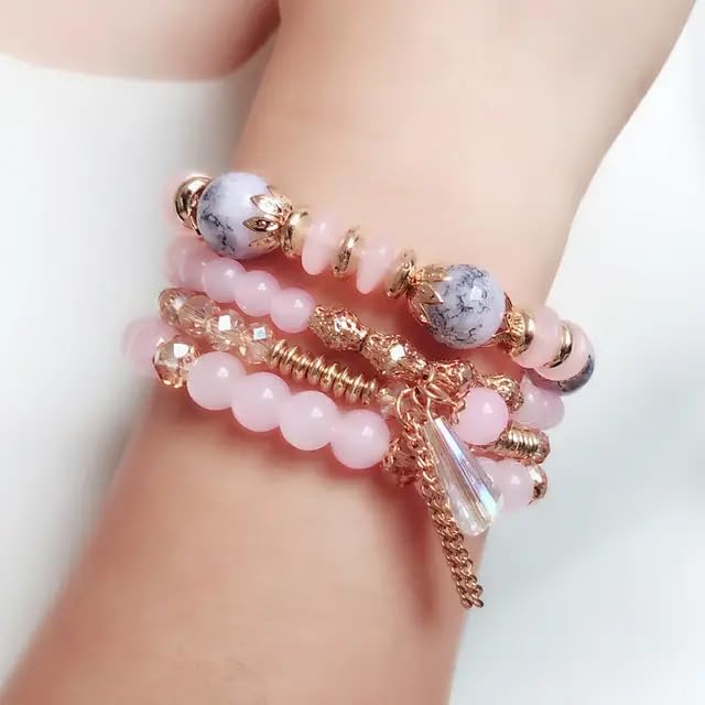 Image of ROYAL NEEDS Fashionable Beaded Multilayer Bracelets for girls and women's. Multicolor flexible crystal Bohemian Stackable Bracelets for women's