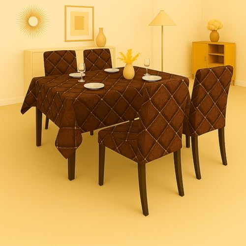Image of Homerz Premium 6 Seater Dining Table Cloth with 6 Dining Chair Covers,Elastic Fitted Chair Slipcovers, Printed Polycotton Fabric, Table Cloth Size 60x90 inch (Luxury)
