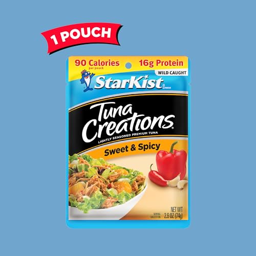 StarKist Tuna Creations Sweet and Spicy, 2.6 oz Pouch (1 Pack) Ready to Eat Wild Caught Tuna, 16g Protein, 90 Calories Per Serving, Gluten Free, Soy Free, Kosher, Perfect for Salads, Meals and Snacks