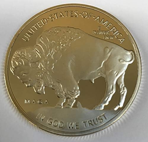 Image of Donald Trump Buffalo Round Coin - President Donald Trump Commemorative 24kt Gold Plated Collectible Coin 38mm x 3mm POTUS - MAGA 45th and 47th President of The USA