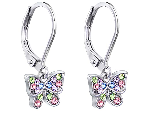 Multicolored Butterfly Hypoallergenic Earrings - Leverbacks, Stainless Steel Ultra Sensitive Ears For Kids, Toddlers, Little Girls, Teens